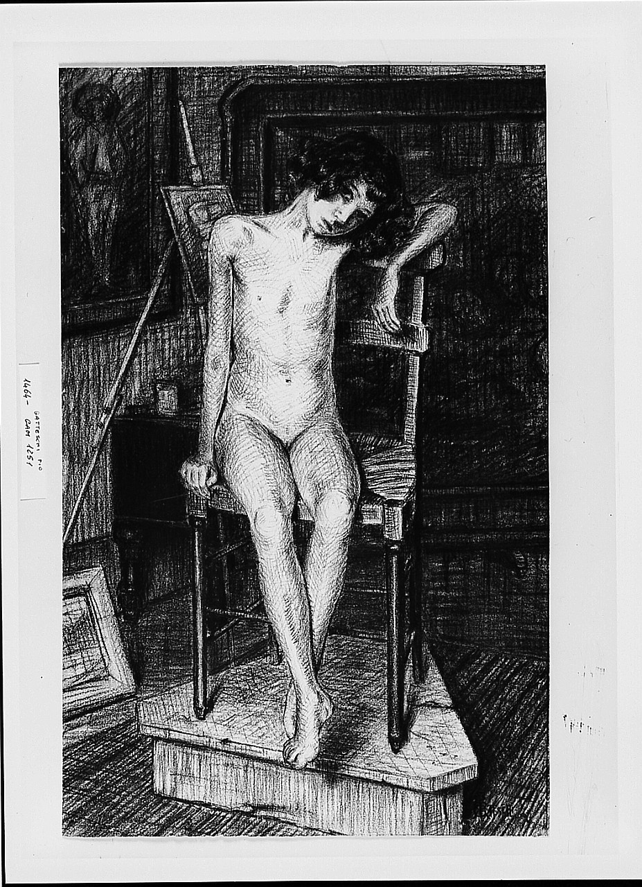 Modellina in posa, figura femminile (disegno) di Gatteschi Roberto Pio (sec. XX)