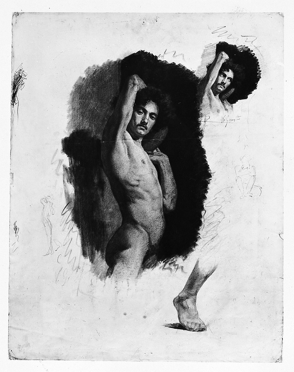 Lacquaiolo, studio, figura maschile (disegno) di Gemito Vincenzo (sec. XX)
