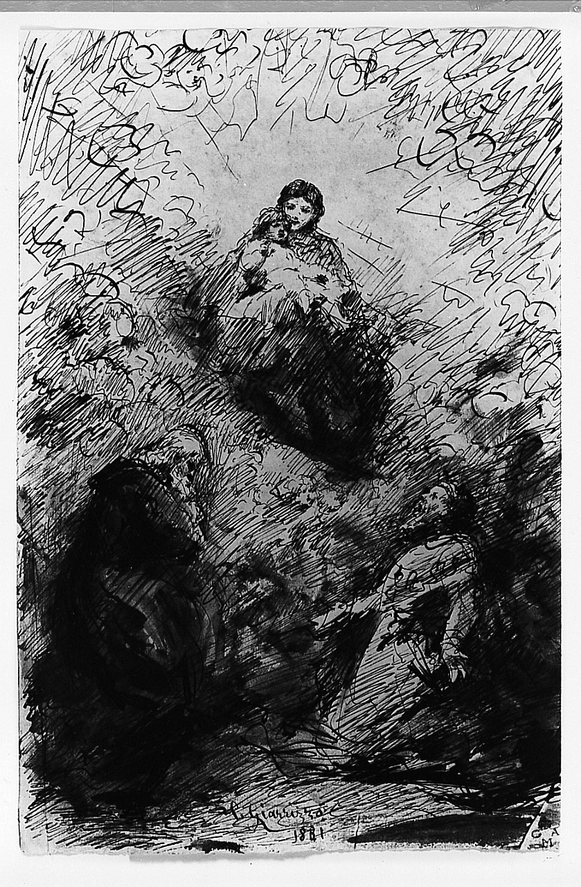 La Vergine in gloria, studio, Madonna in gloria (disegno) di Giarrizzo Carmelo (sec. XIX)