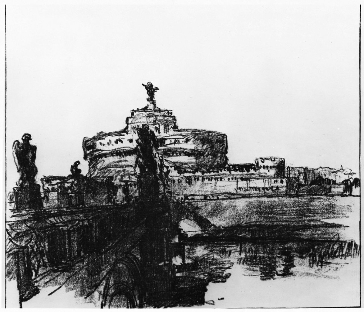 Veduta di Castel SantAngelo a Roma (stampa) di Graziosi Giuseppe (sec. XX)