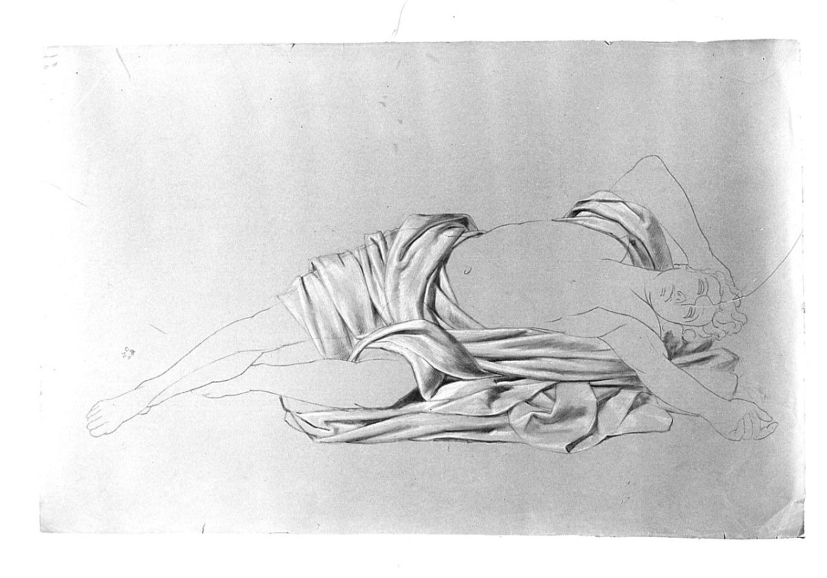 Giovane riverso per terra, figura maschile distesa (disegno) di Conti Giacomo (metà sec. XIX)