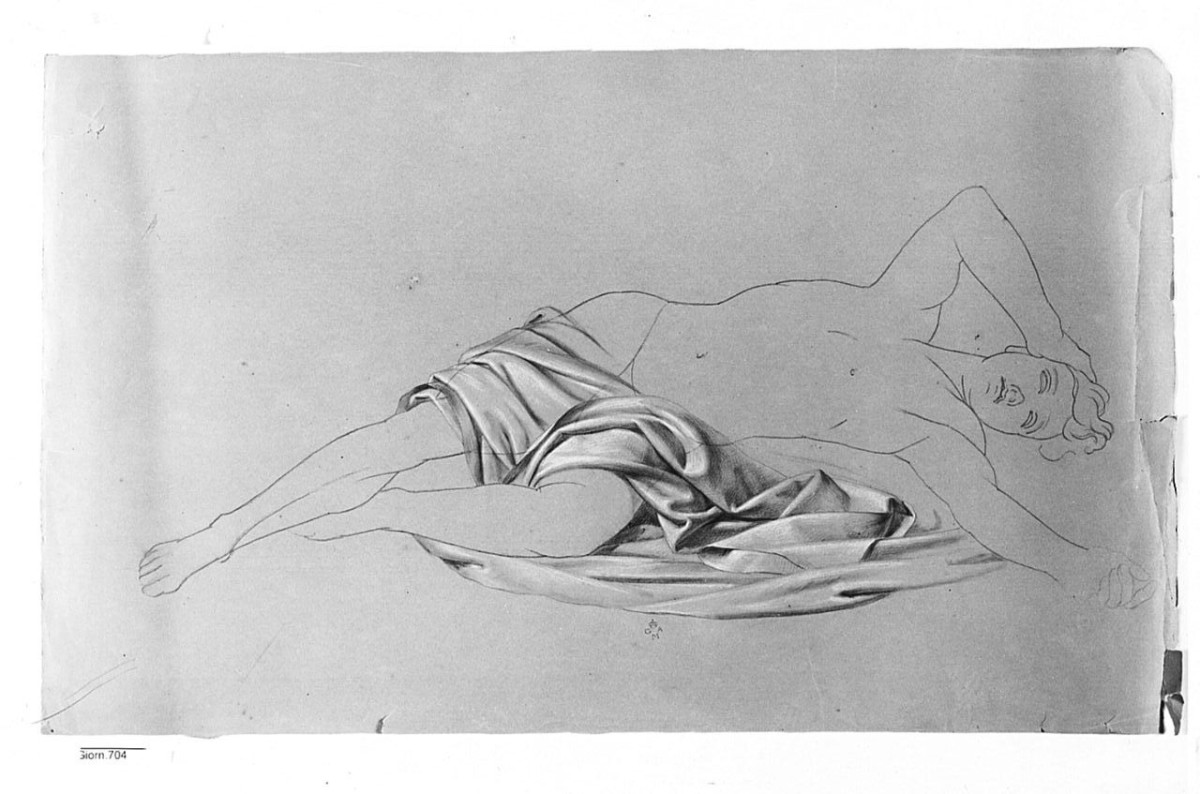 Giovane riverso per terra, figura maschile distesa (disegno) di Conti Giacomo (metà sec. XIX)