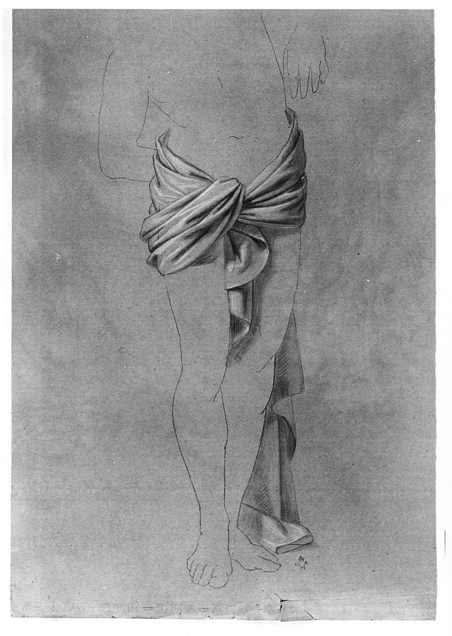 Figura maschile seminuda, figura maschile (disegno) di Conti Giacomo (metà sec. XIX)