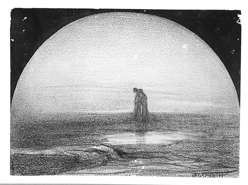 Dante e Virgilio, incontro di dante e Virgilio (disegno) di Costetti Giovanni (prima metà sec. XX)
