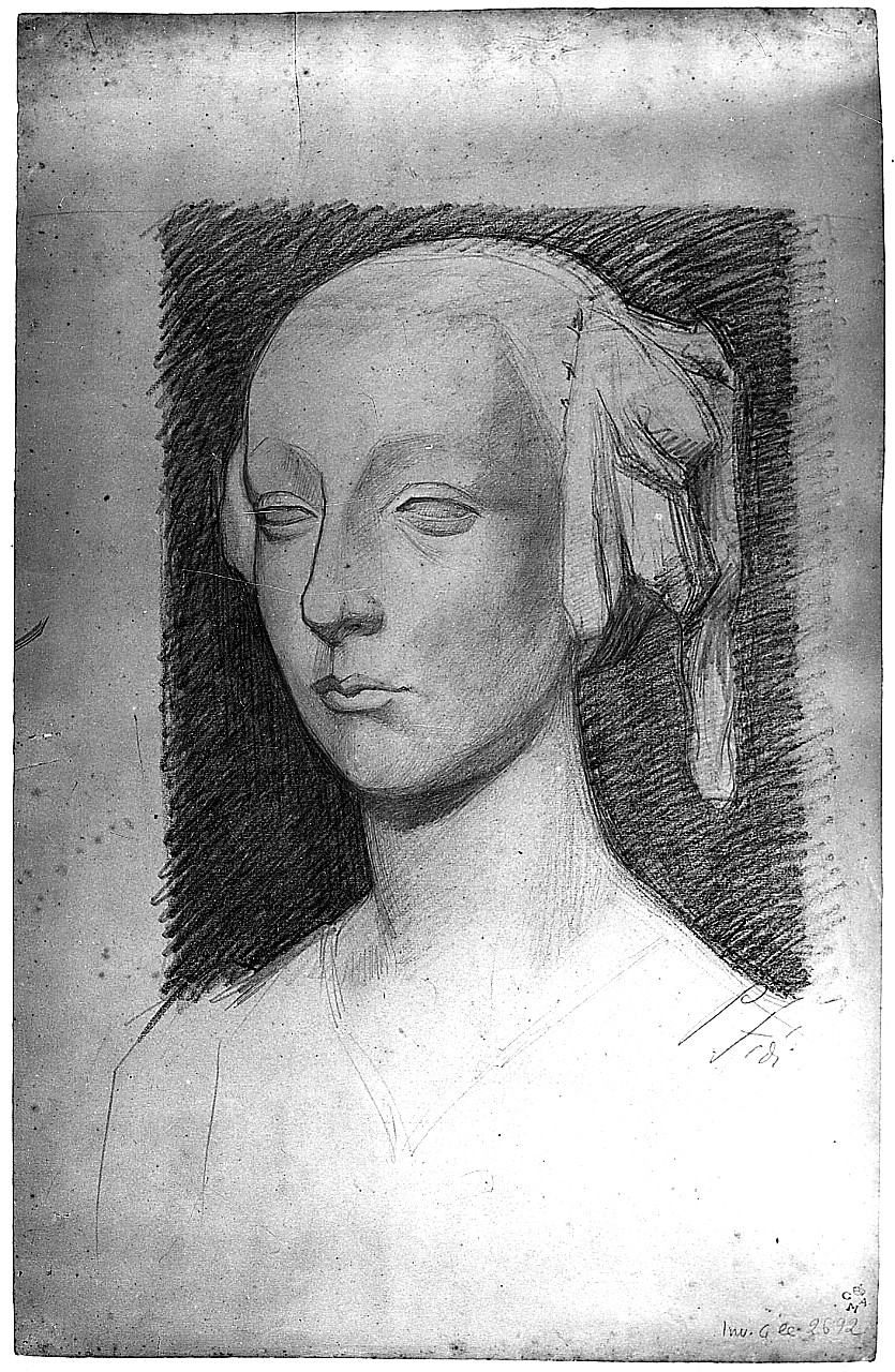 Testa femminile, studio da Matteo Civitali, ritratto di donna (disegno) di Fedi Pio (prima metà sec. XIX)