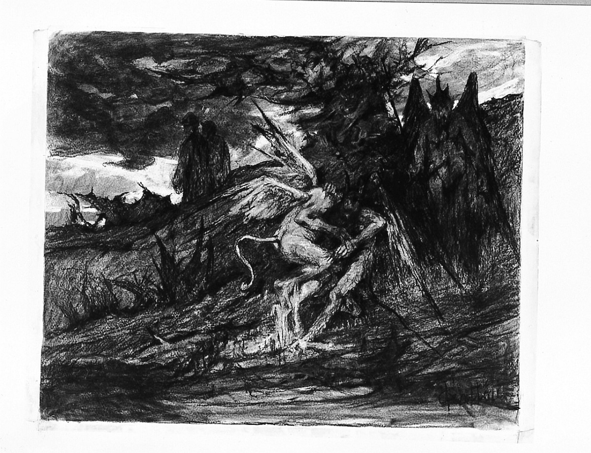 Demoni rissanti, demoni (disegno) di Fattori Giovanni (sec. XX)