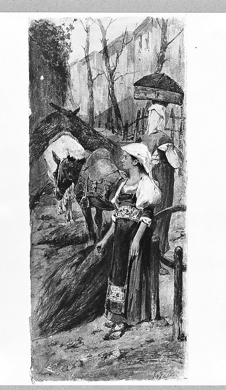 Veduta di campagna, paesaggio (disegno) di Fattori Giovanni (sec. XX)