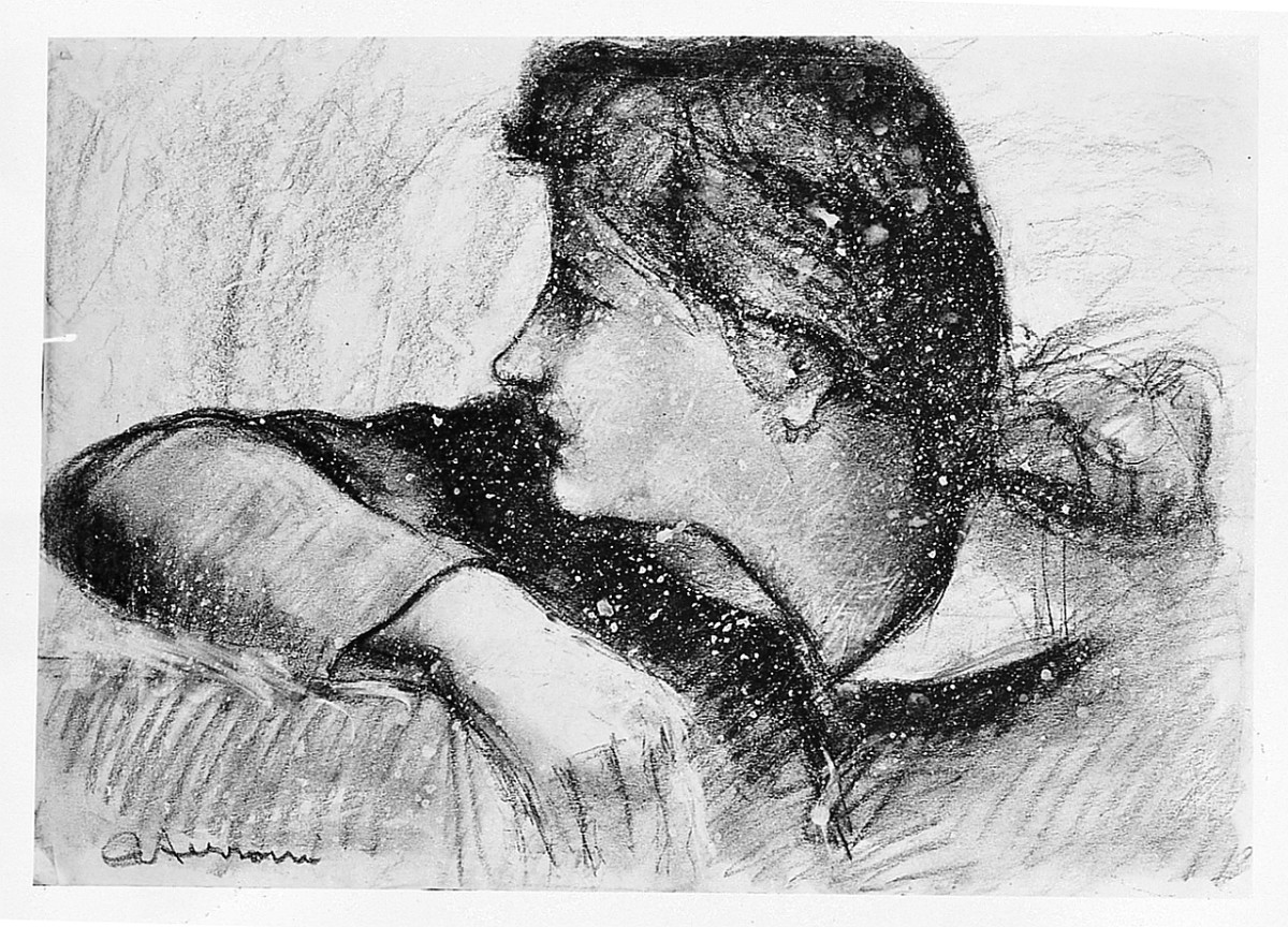 Donna di profilo, ritratto di donna (disegno) di Ferroni Guido (sec. XX)
