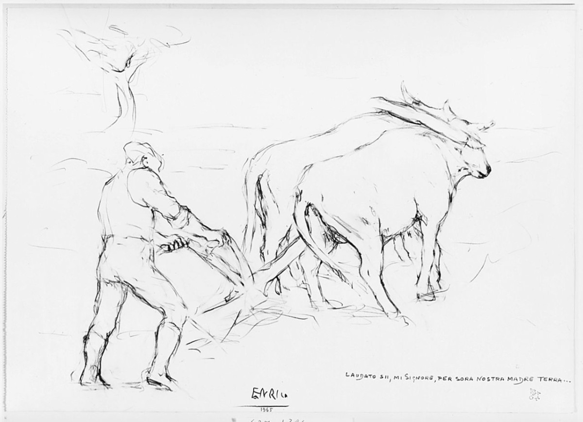 scena campestre (disegno) di Maccioni Enrico (sec. XX)