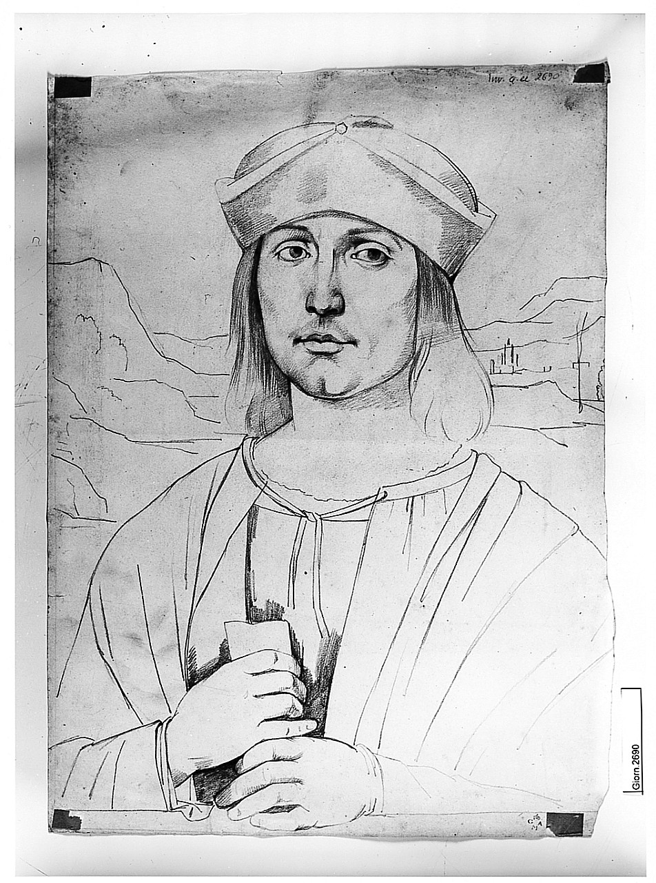 Ritratto virile, (r.), (da F. Francia), Ritratto virile, (v.), (da F. Francia), ritratto d'uomo, ritratto d'uomo (disegno) di Fedi Pio (prima metà sec. XIX)