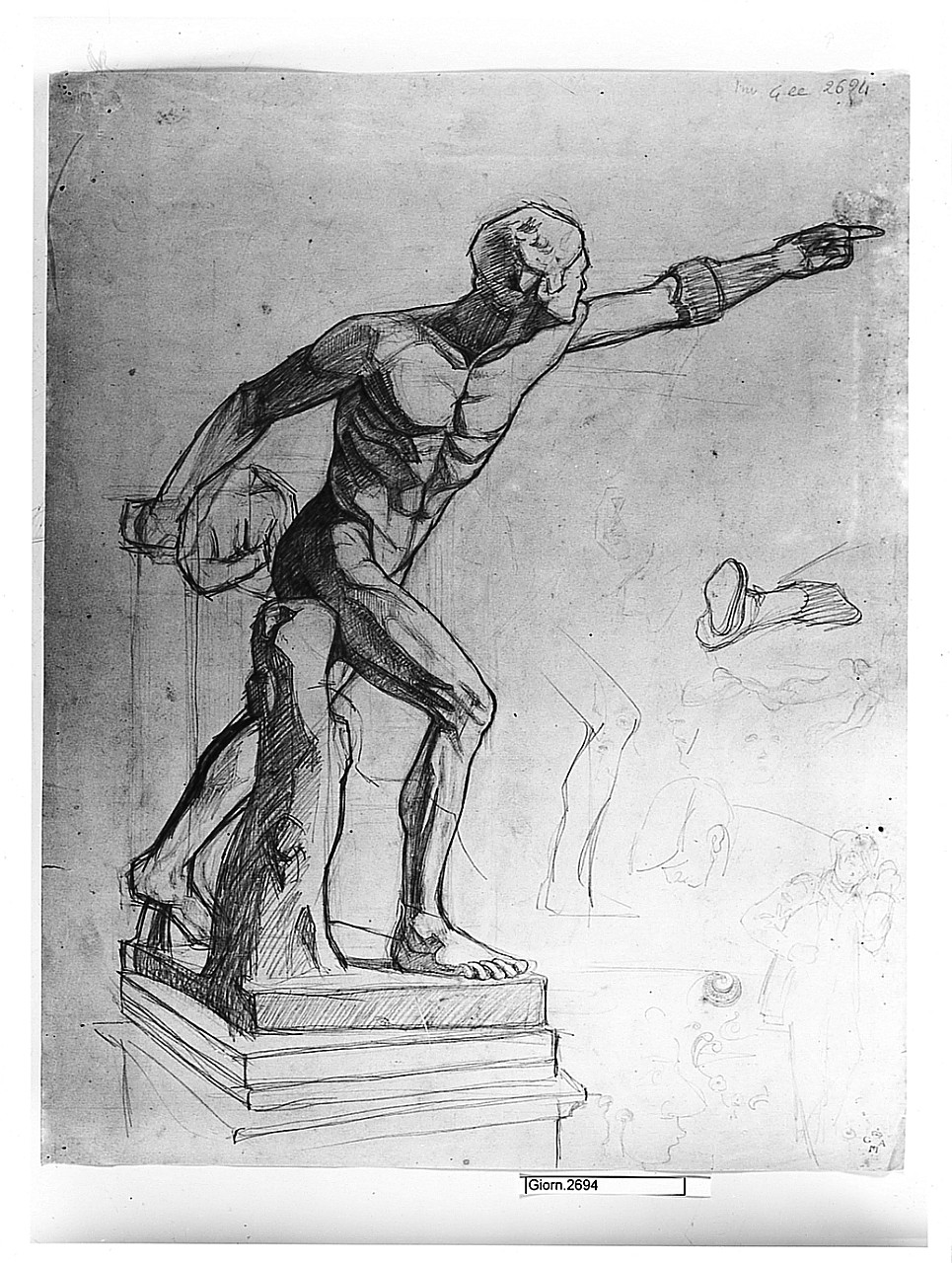 Discobolo e studi anatomici, figura maschile (disegno) di Fedi Pio (prima metà sec. XIX)