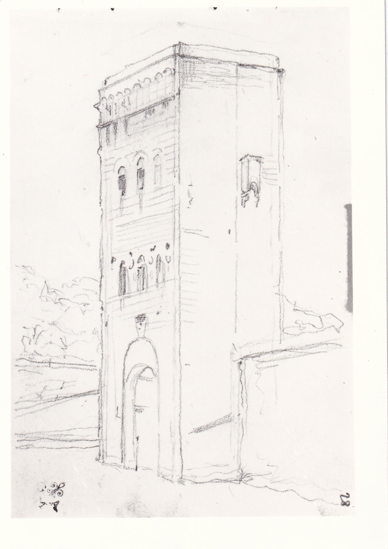 Porta di San Niccolò a Firenze (r.), veduta (disegno) di Borrani Odoardo (sec. XX)