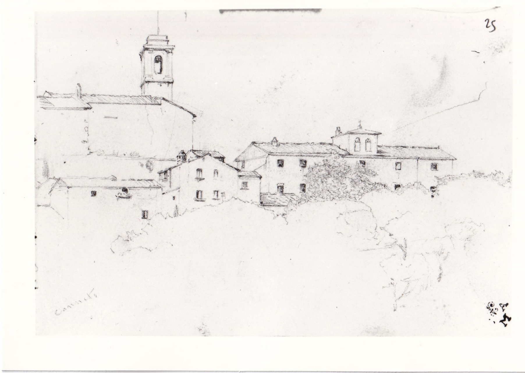 Veduta del paese di Canneto, veduta (disegno) di Borrani Odoardo (sec. XIX)