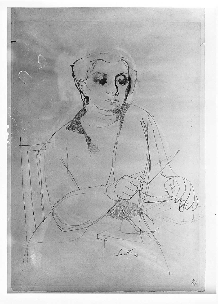 figura femminile seduta (disegno) di Saetti Bruno (sec. XX)