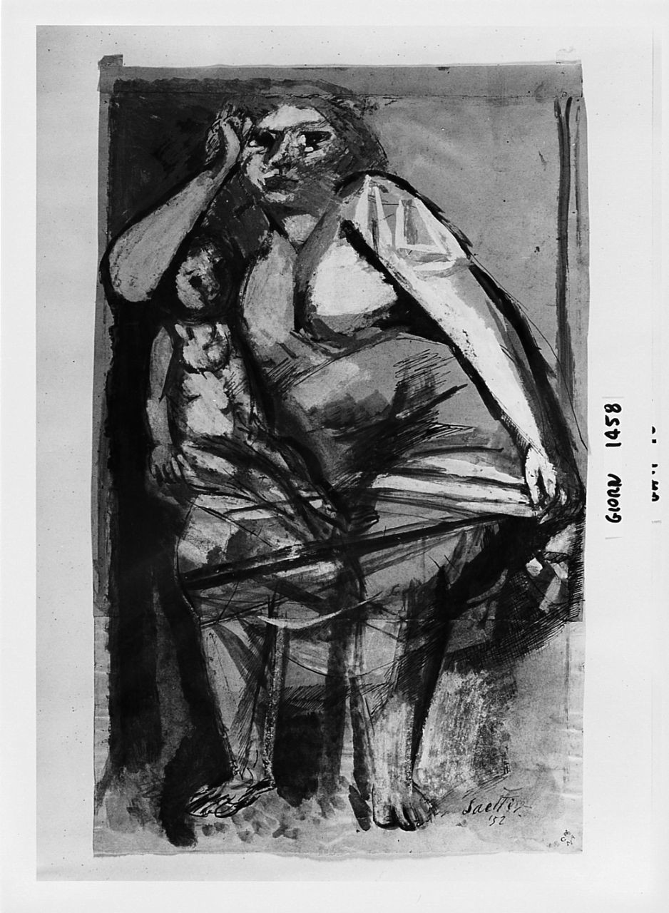 giovane madre con infante (disegno) di Saetti Bruno (sec. XX)