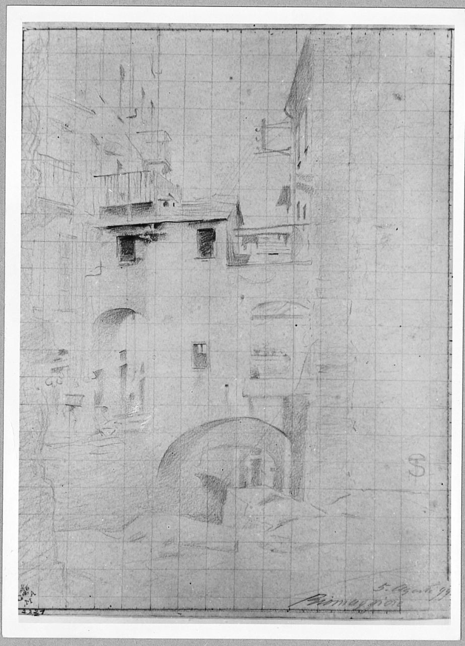 Scorcio di Riomaggiore (disegno) di Signorini Telemaco (sec. XIX)