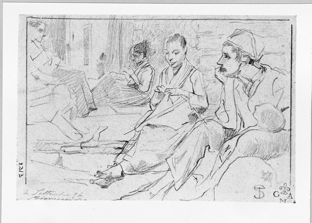 figure maschili e femminili (disegno) di Signorini Telemaco (sec. XIX)