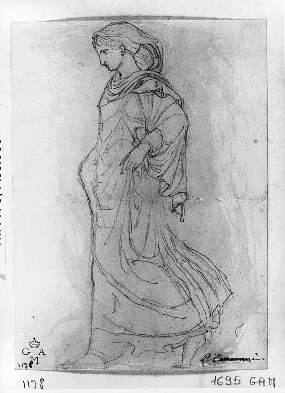 figura femminile panneggiata (disegno) di Tenerani Pietro (sec. XIX)