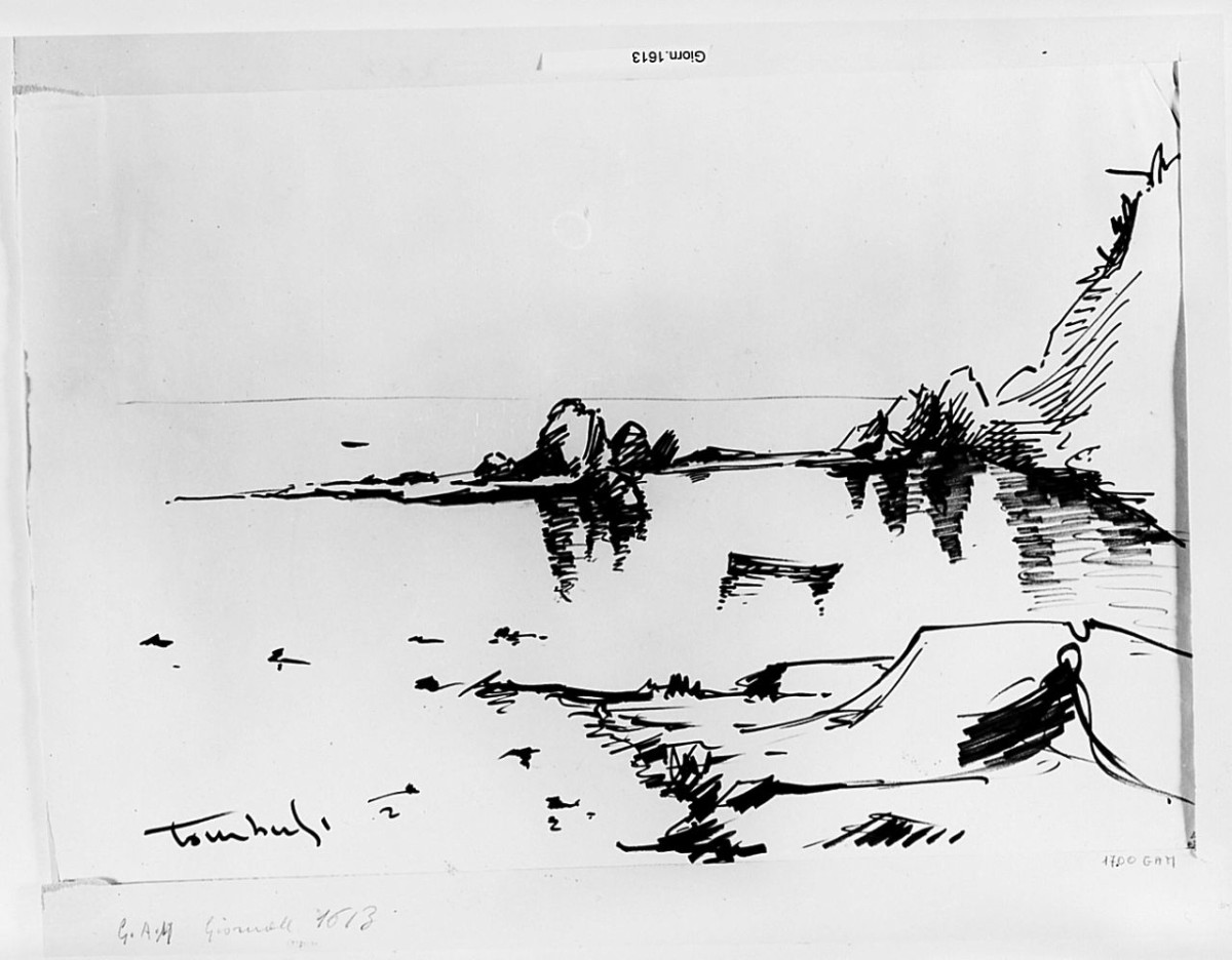 Piccola Darsena, paesaggio marino (disegno) di Tomberli Sergio (sec. XX)