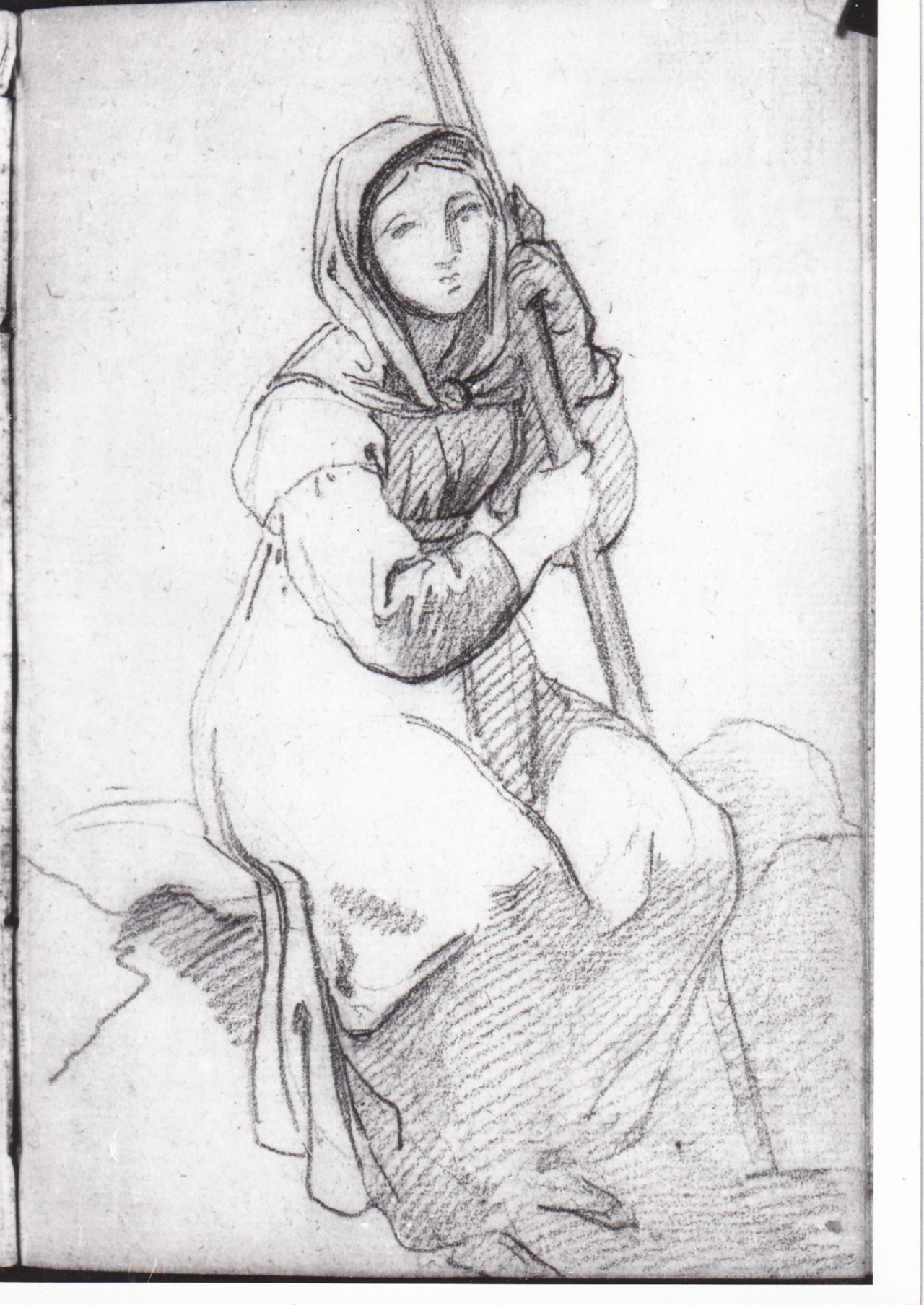 Figura di contadina seduta (disegno) di Bezzuoli Giuseppe (sec. XIX)
