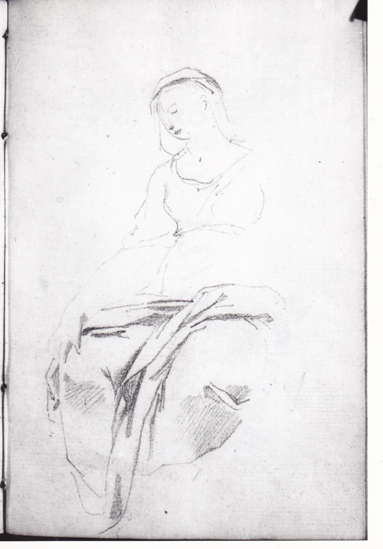 Figura femminile seduta, ampiamente panneggiata, Paesaggio montuoso con boschi in primo piano (disegno) di Bezzuoli Giuseppe (sec. XIX)