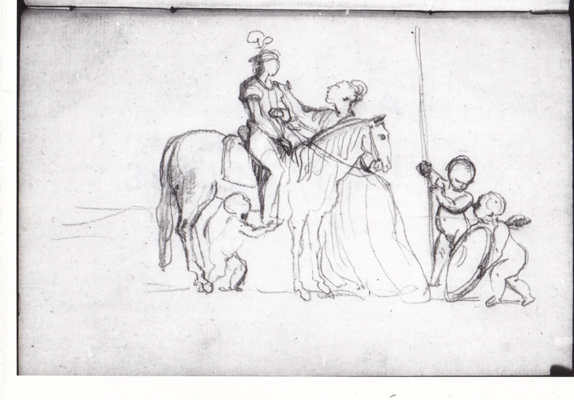 Figura di donna e cavaliere (disegno) di Bezzuoli Giuseppe (sec. XIX)