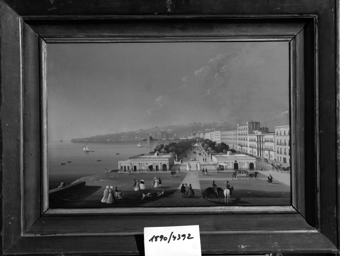 La passeggiata di Chiaia e la villa Ferdinanda a Napoli, veduta di città (disegno) - ambito italiano (prima metà sec. XIX)