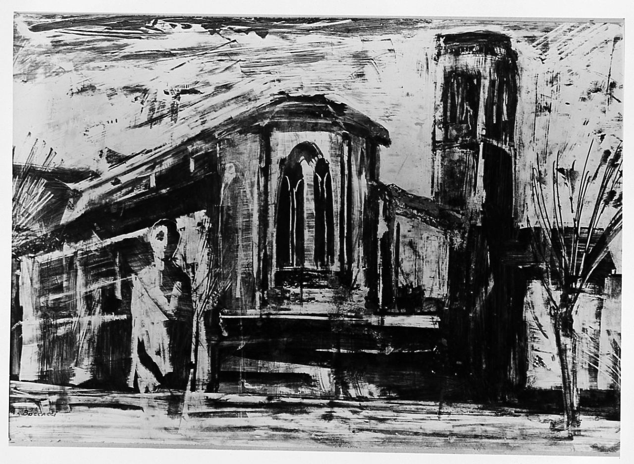 veduta di una chiesa di Arezzo (disegno) di Boccacci Marcello (sec. XX)