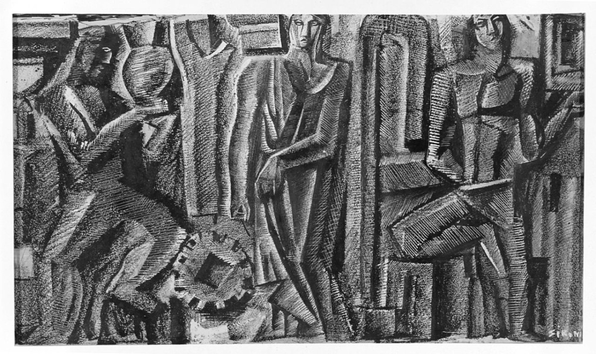 figure maschili e femminili (disegno) di Sironi Mario (secondo quarto sec. XX)