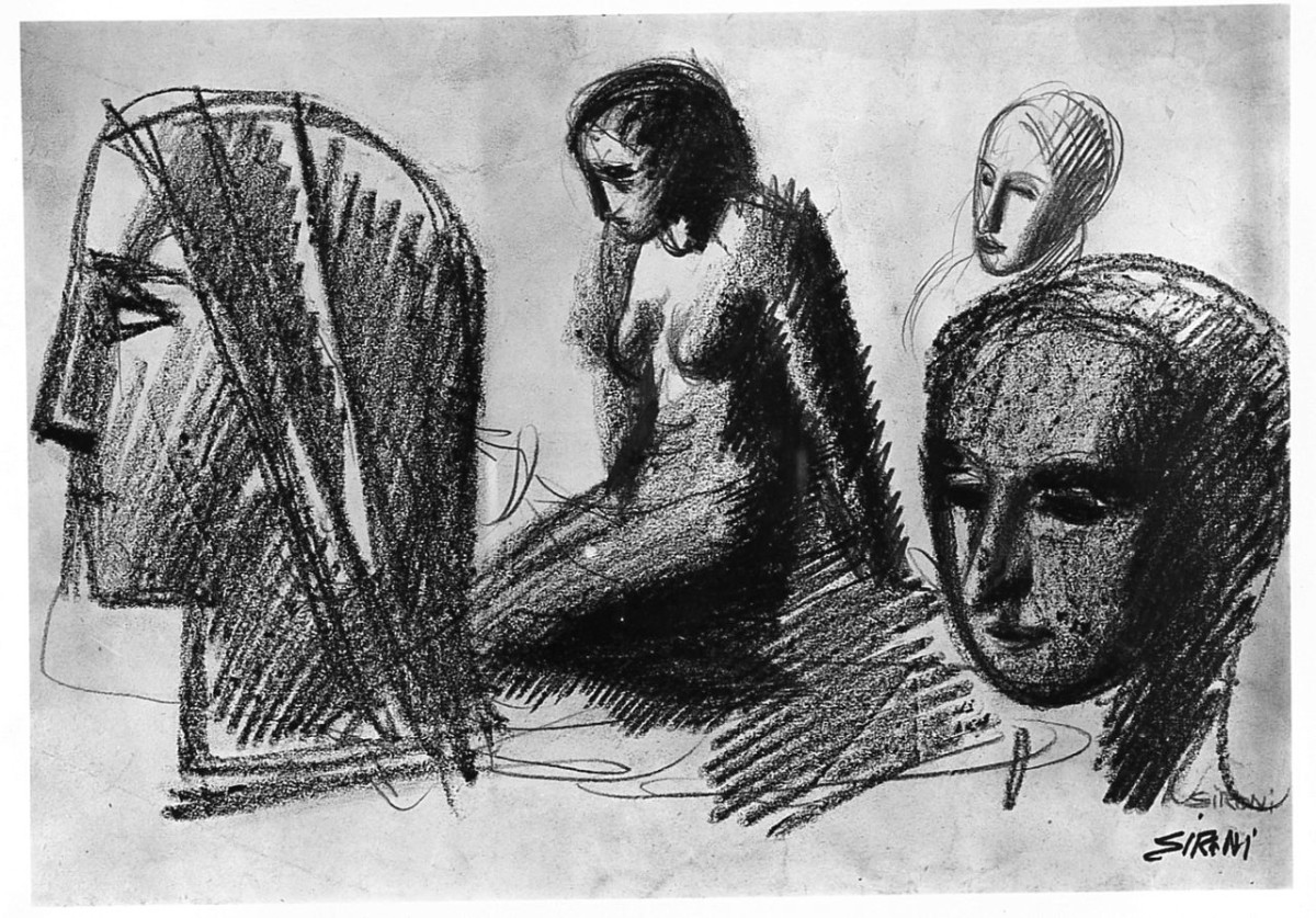 figura femmnile nuda/ ritratto di donna (disegno) di Sironi Mario (secondo quarto sec. XX)