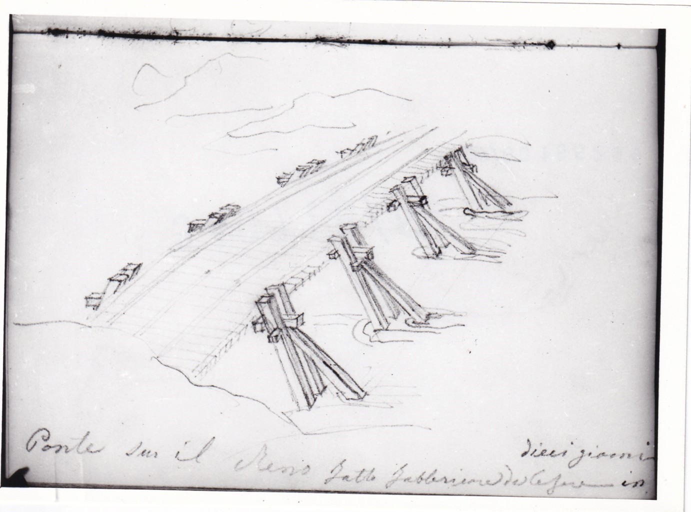 Studio con un ponte di legno su un fiume (disegno) di Bezzuoli Giuseppe (sec. XIX)