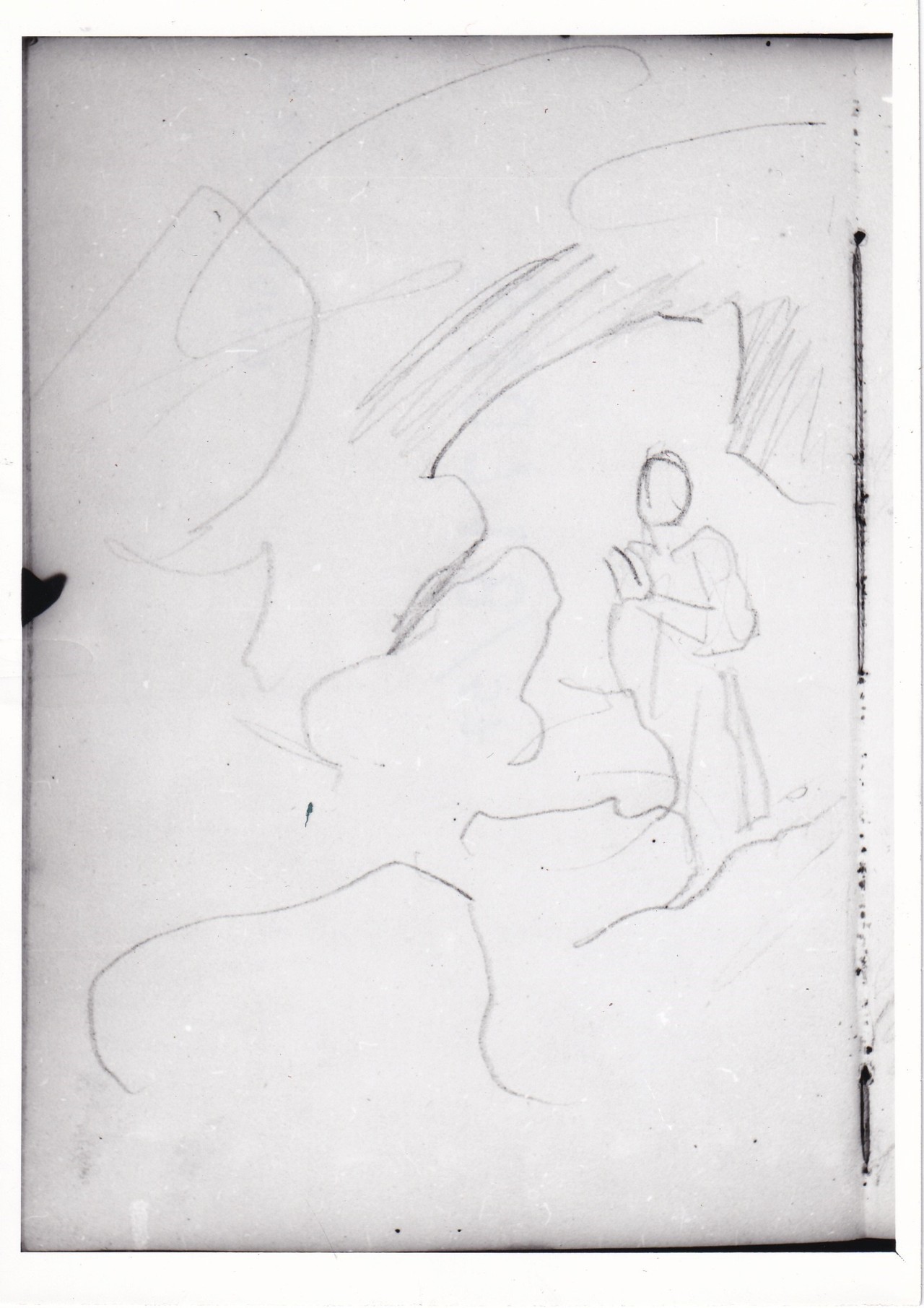 Schizzo con figura in piedi in un panorama (disegno) di Bezzuoli Giuseppe (sec. XIX)