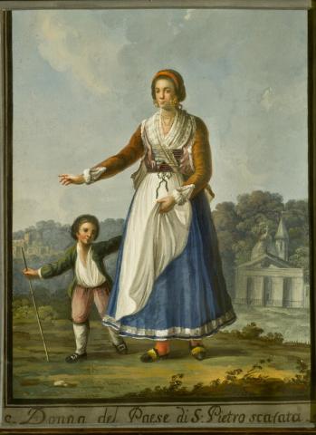Donna di San Pietro Scafati, scena campestre (disegno) - ambito italiano (sec. XIX)