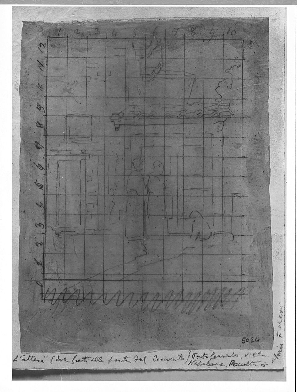 Studio per L'attesa, interno con figura femminile (disegno) di Saltini Pietro (terzo quarto sec. XIX)