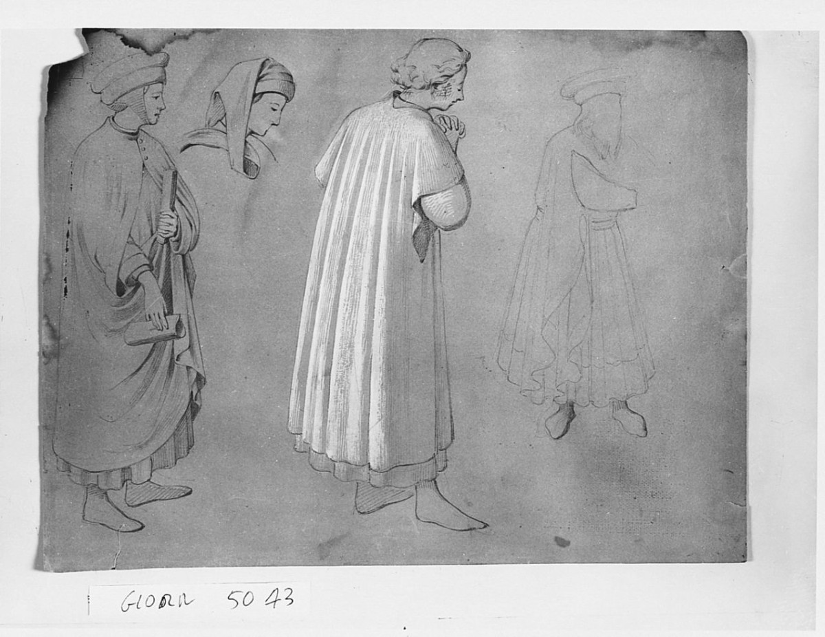 Studi dal Beato Angelico, figure maschili (disegno) di Saltini Pietro (terzo quarto sec. XIX)