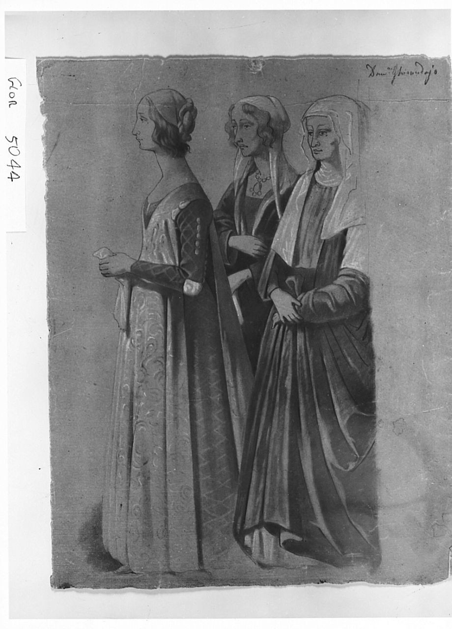 Studio dalla Cappella Tornabuoni di Ghirlandaio in Santa Maria Novella, figure femminili (disegno) di Saltini Pietro (terzo quarto sec. XIX)