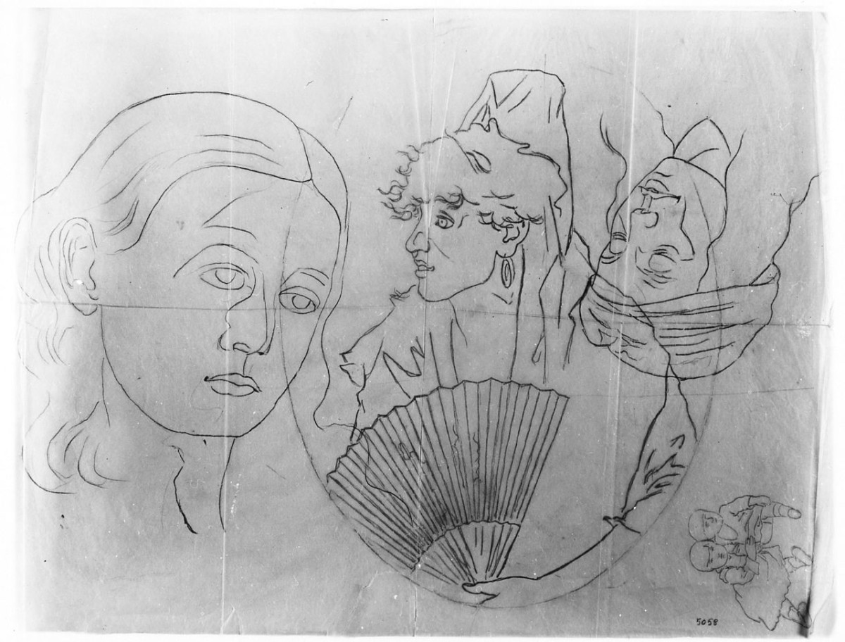 studio di teste (disegno) di Saltini Pietro (terzo quarto sec. XIX)