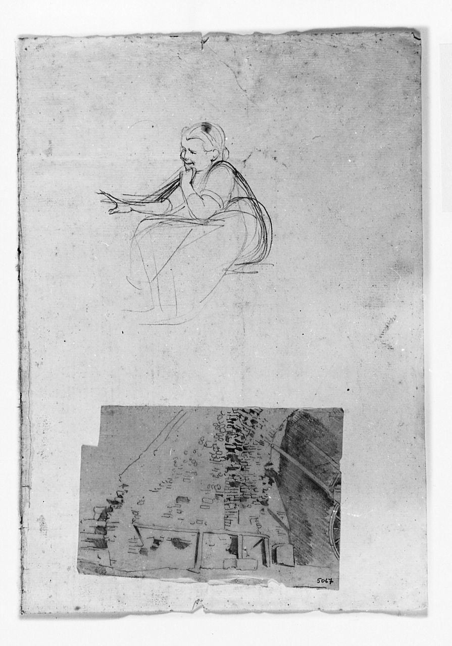 figura femminile/ architettura (disegno) di Saltini Pietro (terzo quarto sec. XIX)
