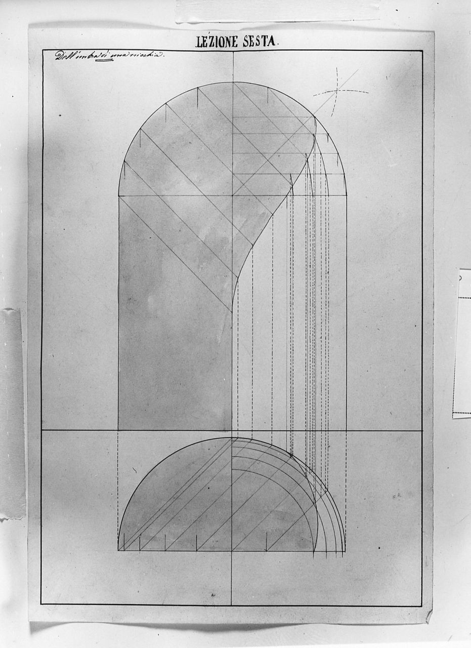 studio dellombra proiettata da una vecchia, disegno geometrico (disegno) di Saltini Pietro (terzo quarto sec. XIX)