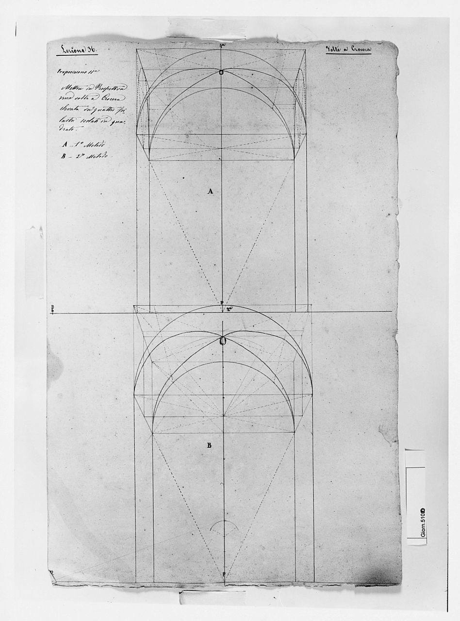 due studi di volta a crociera, disegno geometrico (disegno) di Saltini Pietro (terzo quarto sec. XIX)