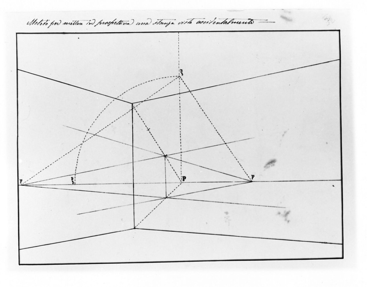 studio architettonico-prospettico: studio di una stanza, disegno geometrico (disegno) di Saltini Pietro (terzo quarto sec. XIX)