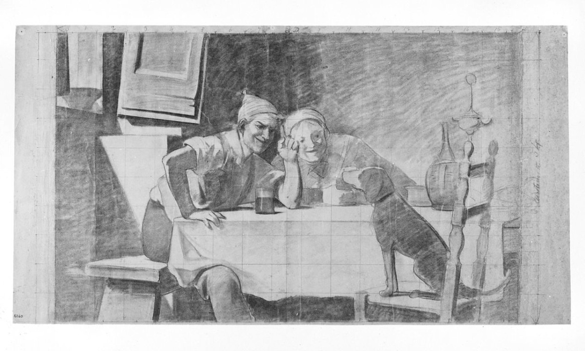 interno di osteria con figure (disegno) di Saltini Pietro (terzo quarto sec. XIX)