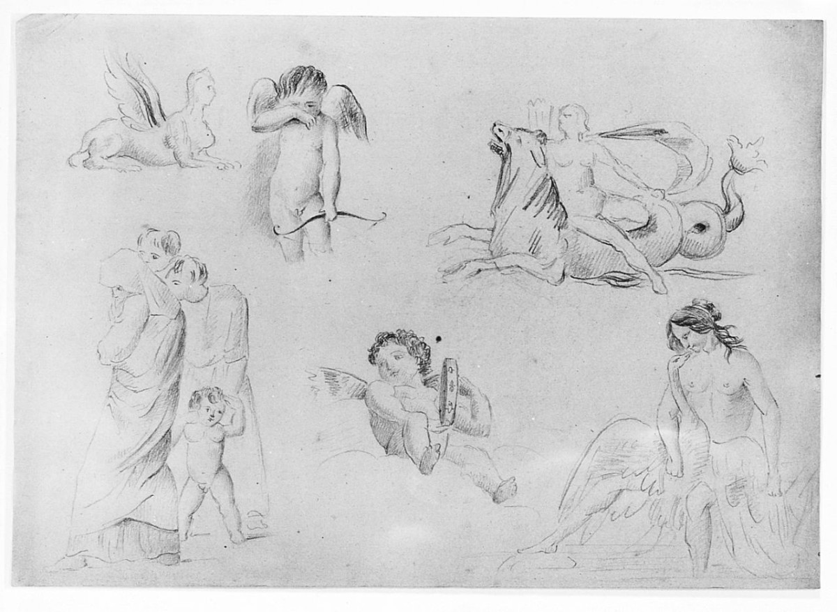 figure mitologiche, figure maschili e femminili (disegno) di Saltini Pietro (terzo quarto sec. XIX)
