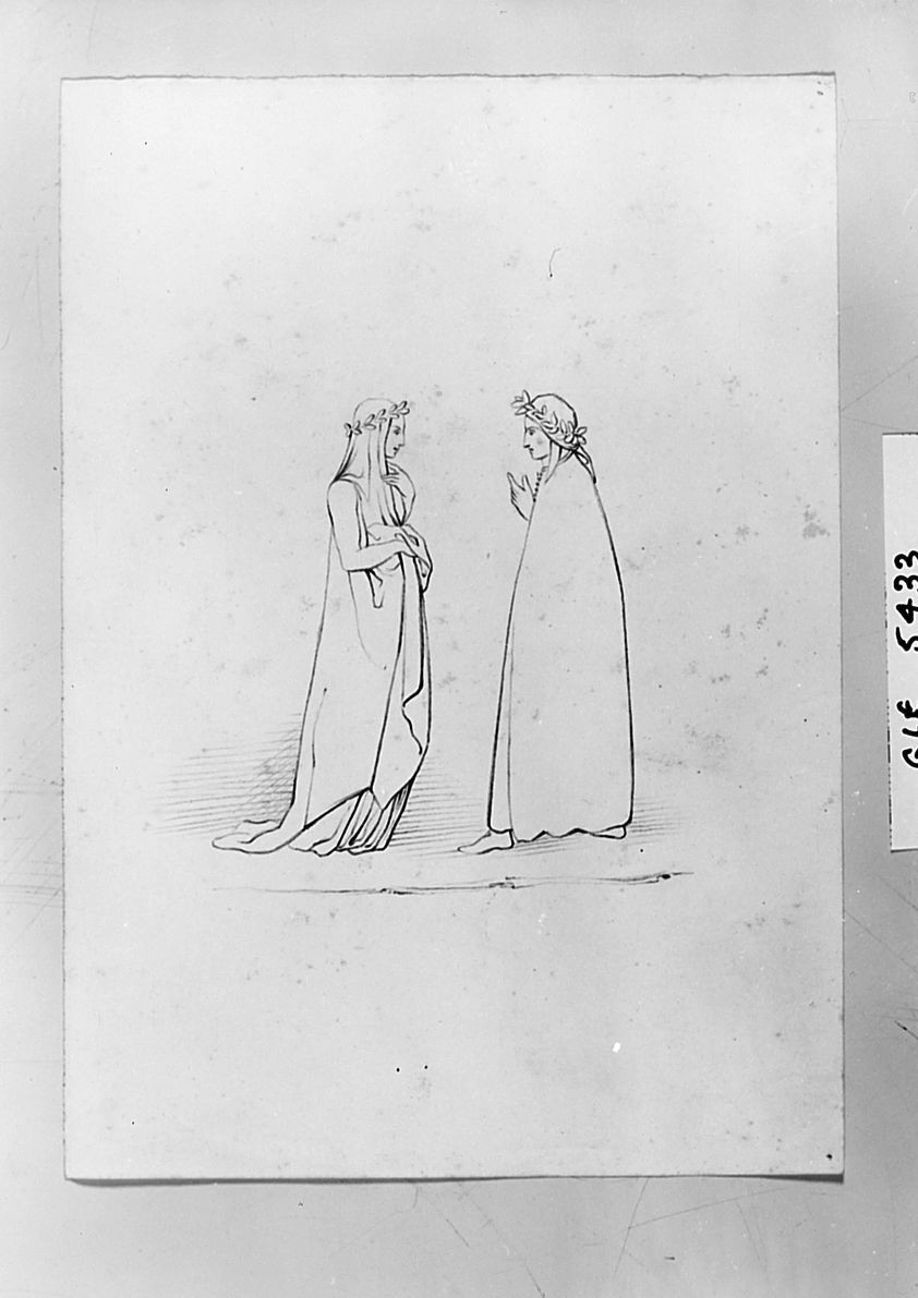 incontro di Dante e Beatrice (disegno) di Saltini Pietro (terzo quarto sec. XIX)