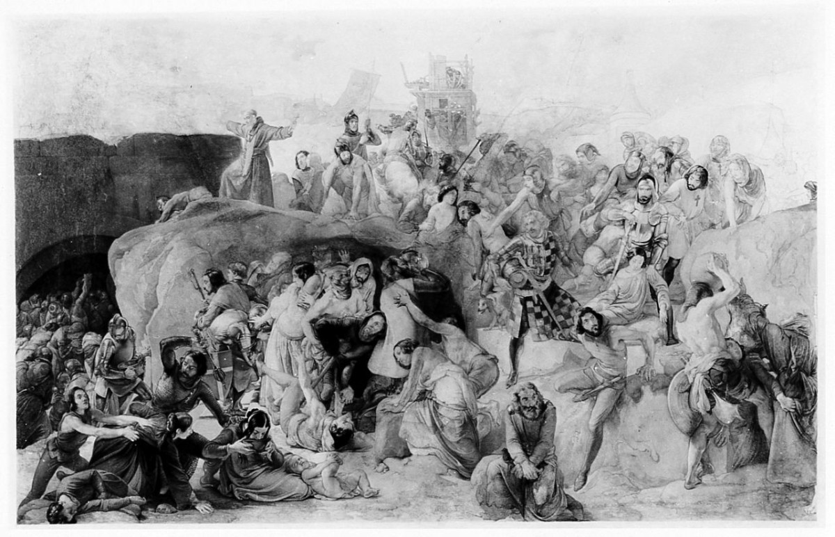 Pietro l'Eremita predica la crociata (disegno) di Saltini Pietro (terzo quarto sec. XIX)