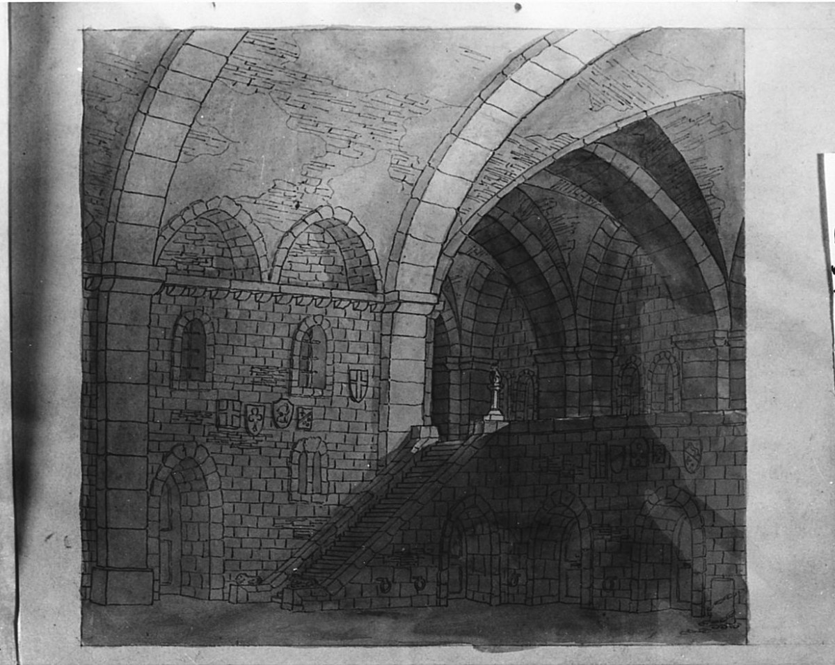 scenografia, architettura illusionistica (disegno) di Saltini Pietro (terzo quarto sec. XIX)