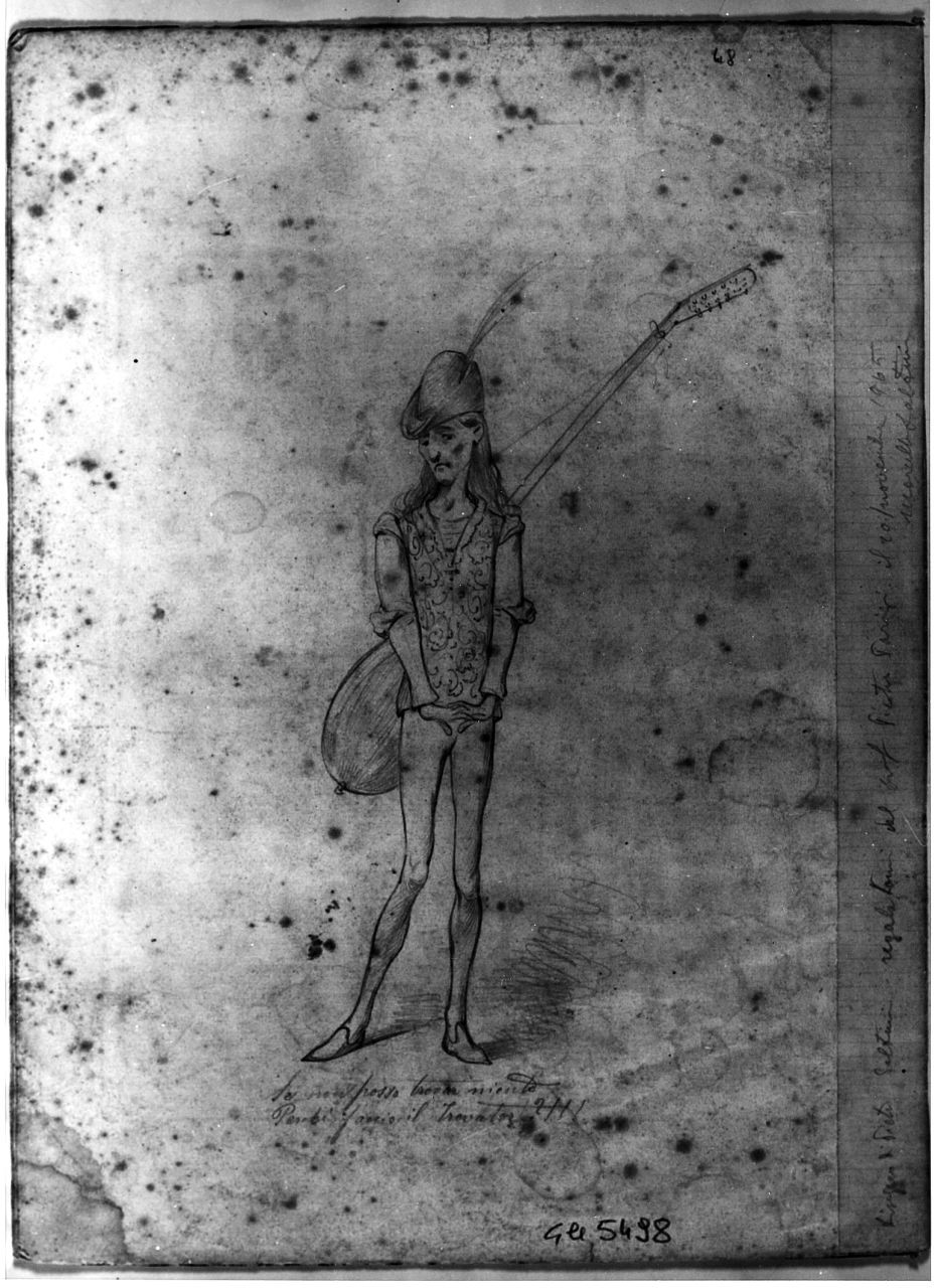 Caricatura del Trovatore, figura maschile (disegno) di Saltini Pietro (terzo quarto sec. XIX)