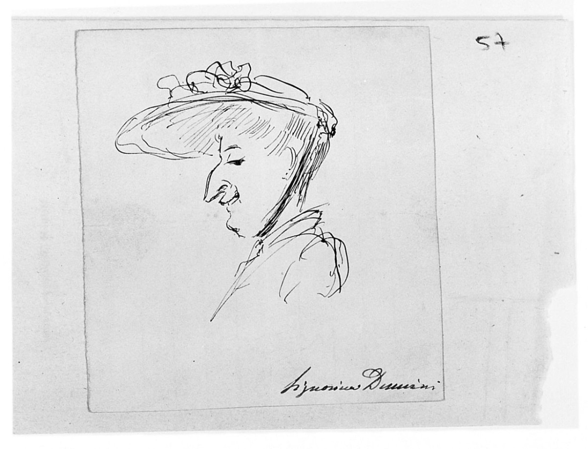 Caricatura della signora Donnini, ritratto di donna (disegno) di Saltini Pietro (terzo quarto sec. XIX)