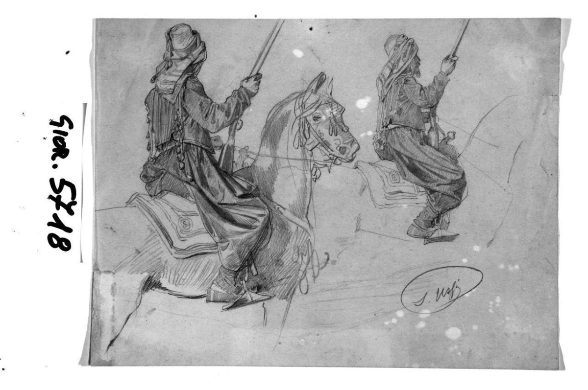 cavalieri (disegno) di Ussi Stefano (sec. XIX)