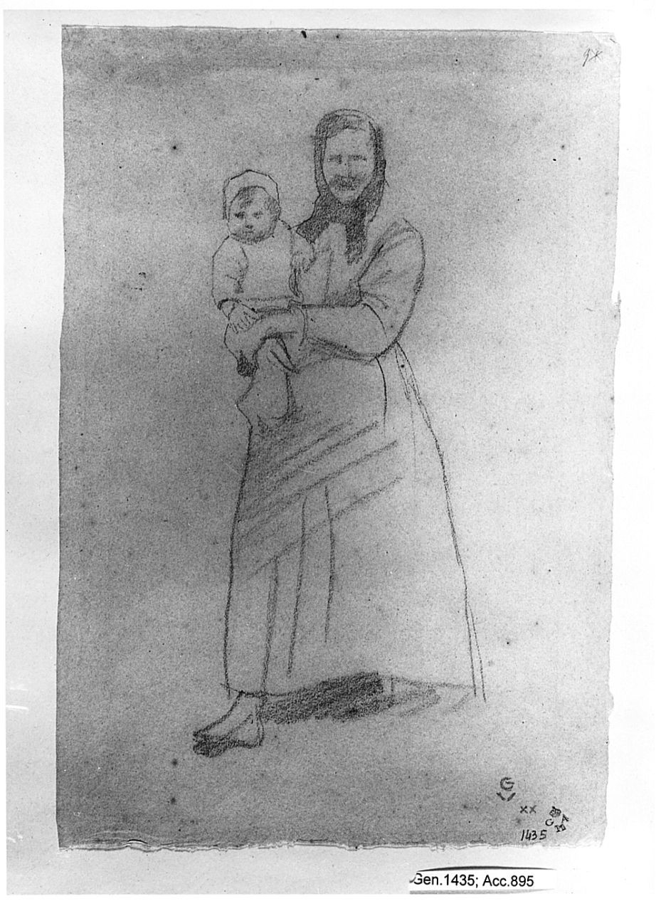 madre con bambino (disegno) di Viner Giuseppe (sec. XX)